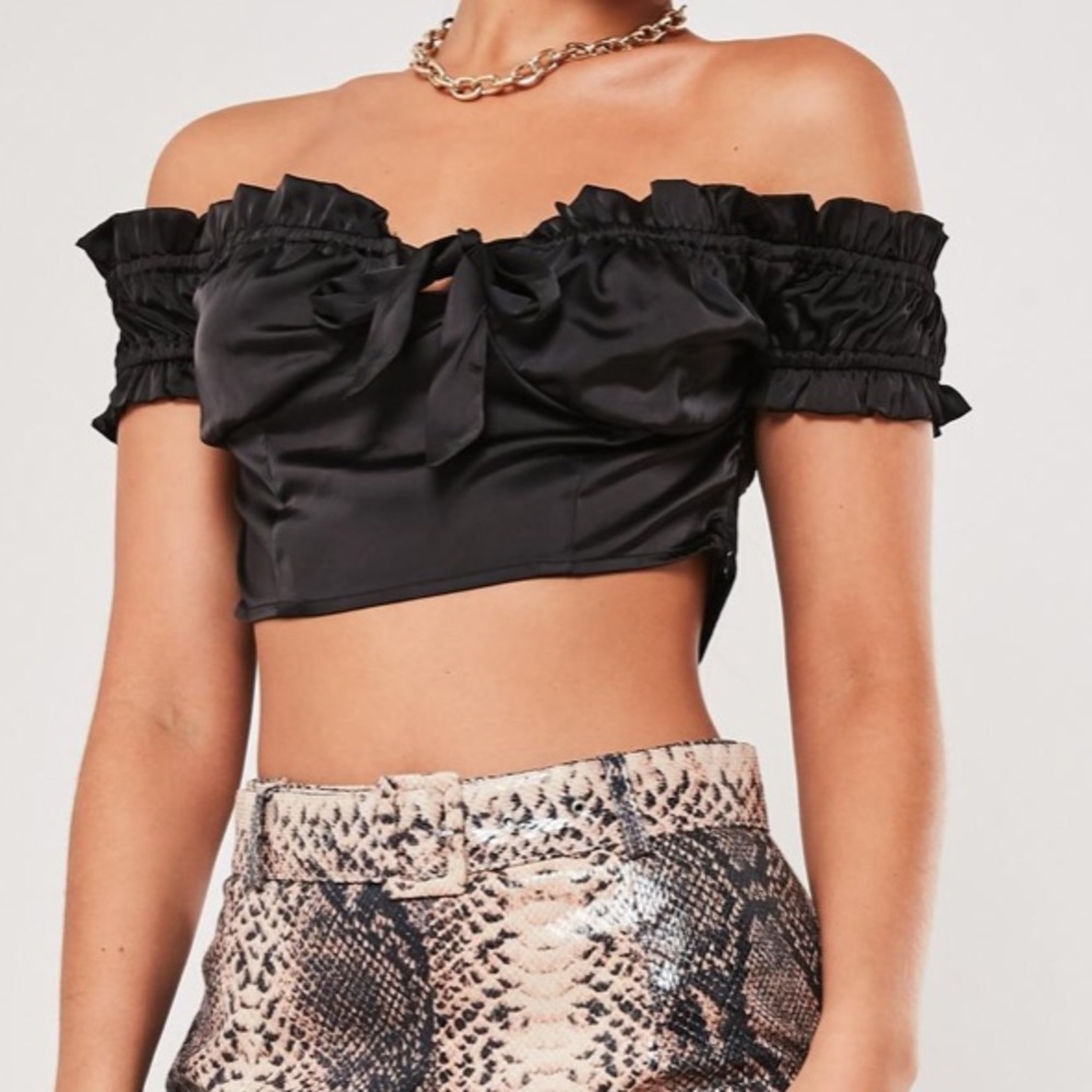 Misguided off the shoulder black silk like top